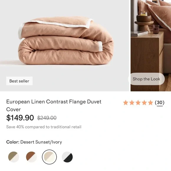 NWOT - Quince, European Linen Contrast Flange Duvet Cover - Sunset/Ivory - Queen - Picture 8 of 8